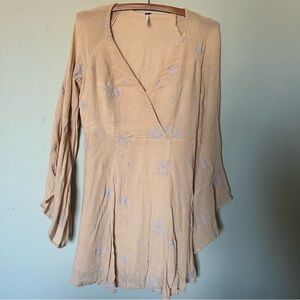 Free People butter yellow boho embroidered dress mini size 8